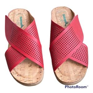 BioNatura Pamina Sandals Bos & Co Italy Red Slip On Cork Leather SZ US-11 EU-42